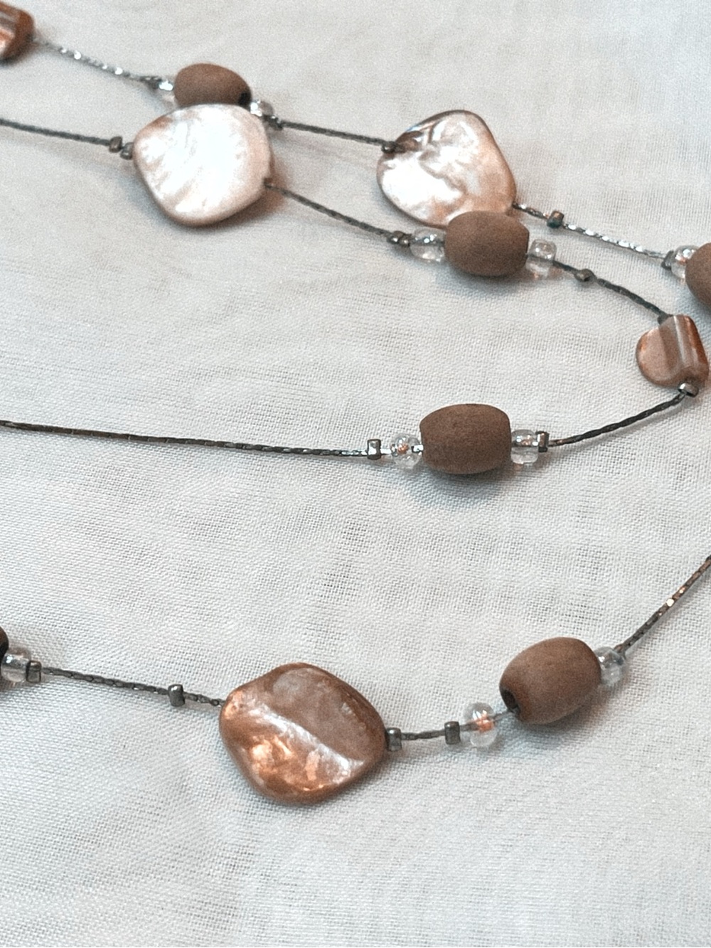 Mother of Pearl Shell & Wood Bead Layered Strand Necklace
